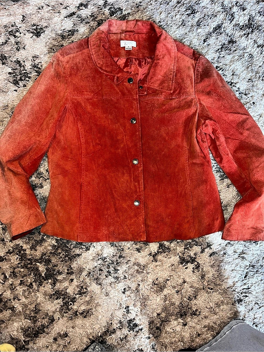 Christopher Banks suede Leather pig skin Jacket in rust orange xl